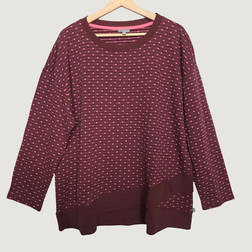 T by Talbots Sweatshirt Womens 2X Burgundy Pink Excellent Polka Dot Pullover